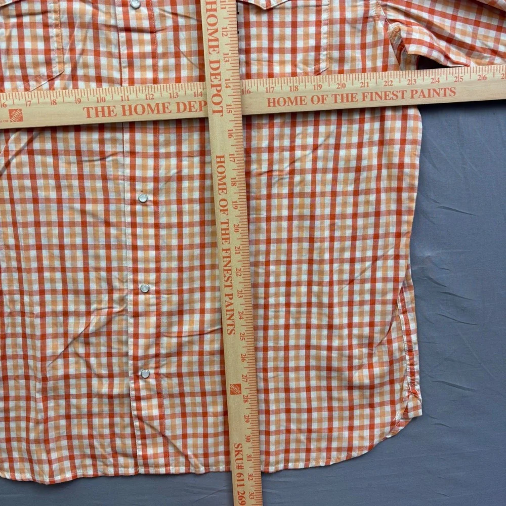 Levis Modern Western Shirt Mens XXL Orange Gingham Plaid Pearl Snap Long Sleeve